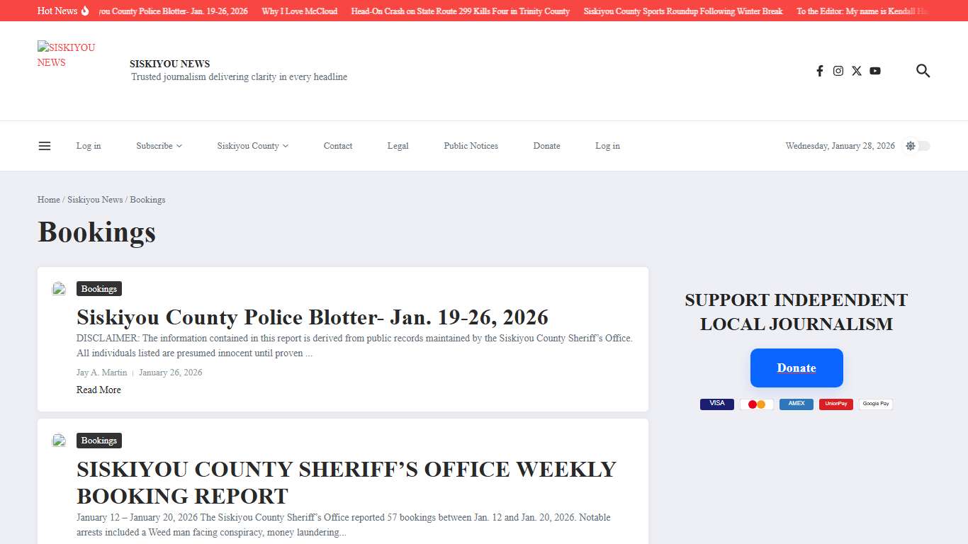 Bookings – SISKIYOU NEWS