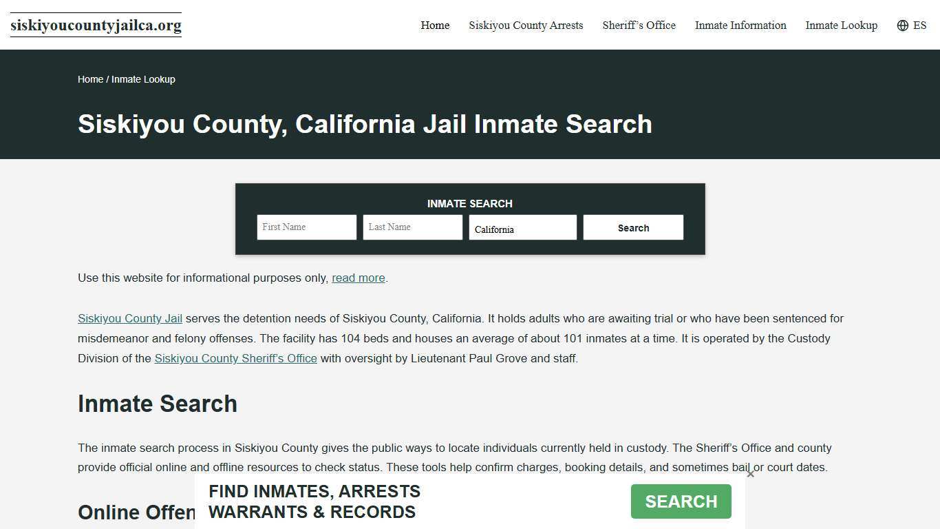 Siskiyou County, CA Incarcerated Records Lookup
